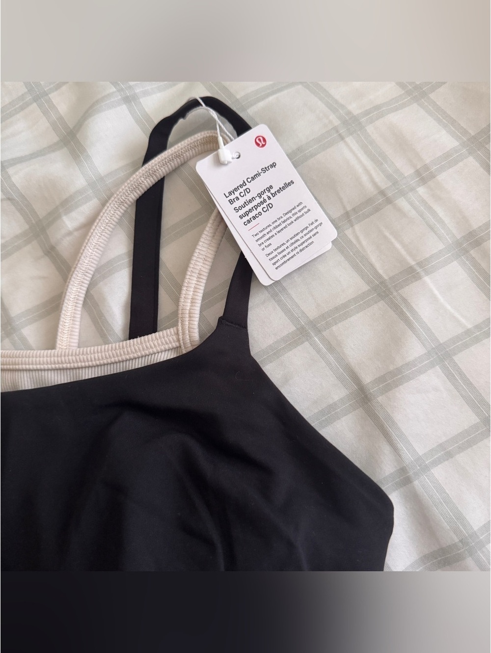 🆕🖤 Lululemon Layered Cami Strap Bra C/D - Black / Light Ivory - Picture 5 of 7